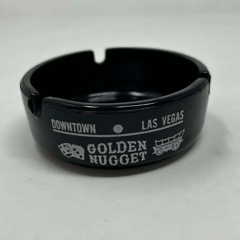 Vtg Golden Nugget Gambling Hall Ashtray Downtown Las Vegas Casino Saloon Black